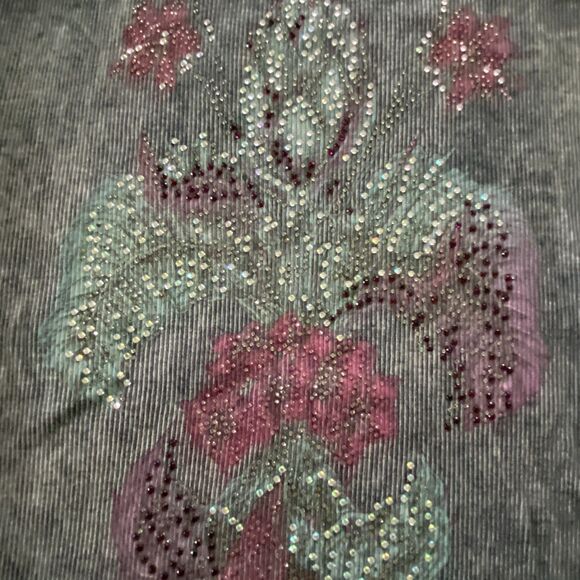 Distressed/Washed Gray Rhinestone Fleur De Lis Grunge Tank Top, Sz S - Picture 10 of 11